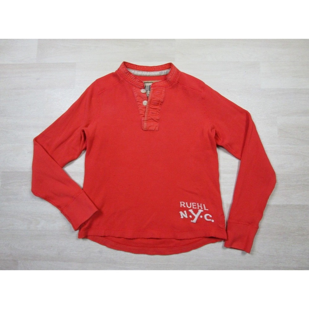 Ruehl 925 Embroidered Orange Thermal Waffle Shirt (M) Abercrombie Fitch Vtg Y2K‎